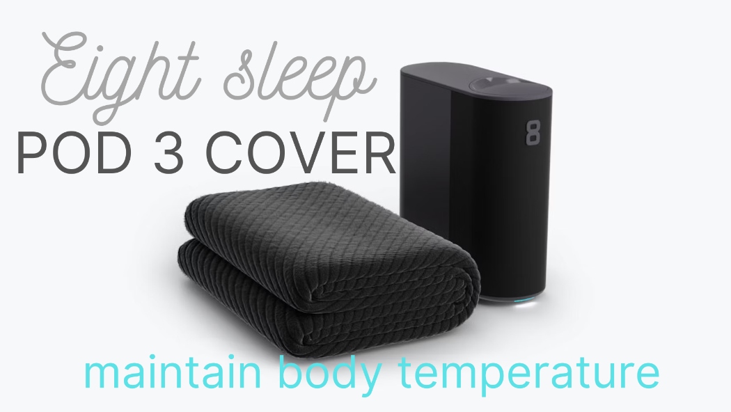 Eight Sleep Pod 3 Mattress Cover with control unit and folded cooling cover, designed to maintain body temperature.